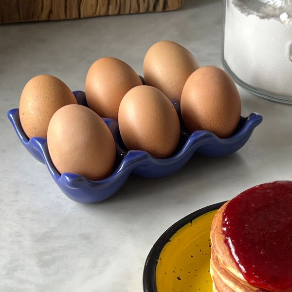 Porta Ovos de Cerâmica Cozinha Retrô - Azul Hortênsia